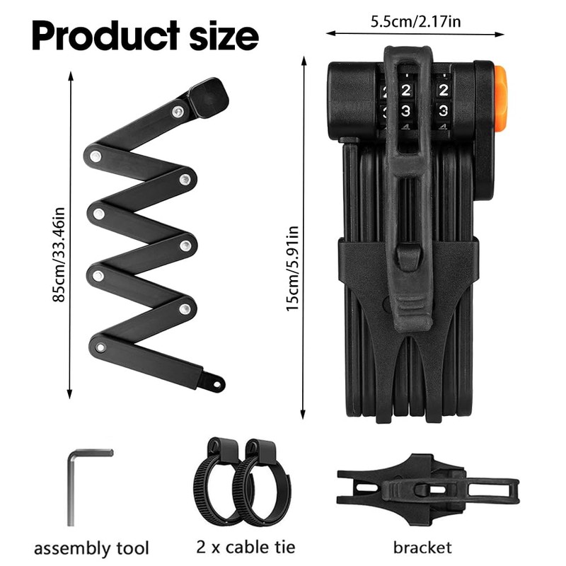 mizikuu Folding Bicycle Lock Combination Lock Made of Hardened Steel