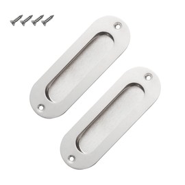 Nothers Zhioudz 2pcs Flush Door Handles Oval Pull Handle Recessed Stainless Steel Satin Concealed Handle for Sliding Door Cabinet Drawer Silver