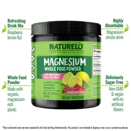NATURELO Magnesium Powder - Whole Food Calm Magnesium Powder with Quinoa, Cauliflower, & Flaxseed for Stress Relief, Raspberry Lemon 85 Servings, 15oz