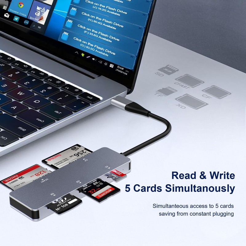 CFast 2.0 Card Reader 5-in-1, USB C USB 3.0 Aluminum