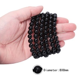 Nupuyai Black Agate 8mm Round Crystal Stone Beads for Jewelry Making DIY Bracelet Necklace, Polished Stone Loose Beads Strand 15"