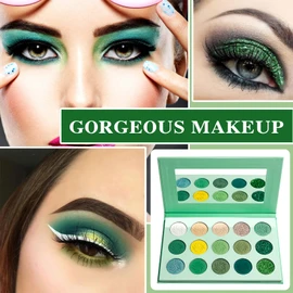 15 Colors Green Eyeshadow Palette Highly Pigmented Matte Eyeshadow Makeup Pallete Shimmer Glitter Eye Shade Yellow Lime Grass Grinch Green Makeup Long Lasting Blendable Eye Shadow Pallete