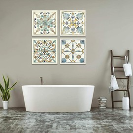 4 Pieces Flowers Wall Art Canvas Prints Abstract Painting Pattern Wall Decor for Bedroom Ready to Hang for Home Bathroom Kitchen Office Decoration Artwork