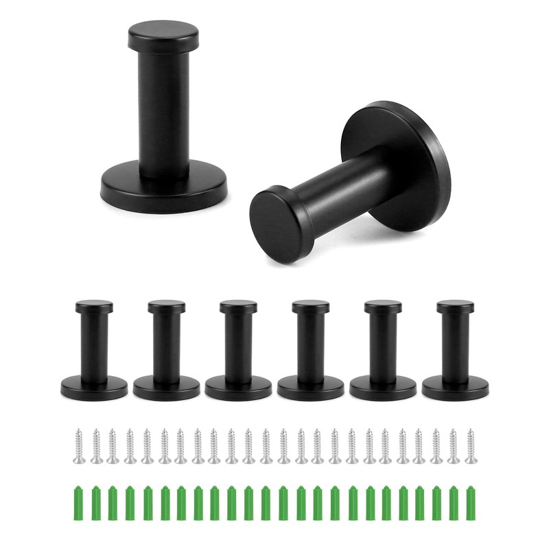 QWORK® 8Pcs Black Round Wall Hooks, 55 mm Coat Hook,