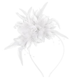 CIEHER White Fascinators Hats for Women Tea Party, Derby Hat 2 Flower Feathers Headband for Girls