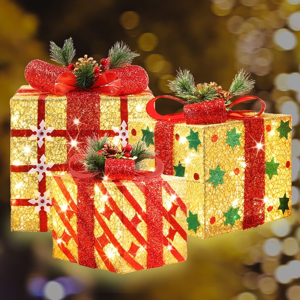 TWINGLEHOME [Extra Large 15"+13"+10.5" 91 LED Christmas Set of 3