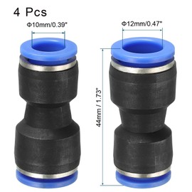 TA-VIGOR 4 Pack 12mm to 10mm Push Fit Pneumatic Quick Fittings, Air Line Tube Connectors, 2-Way Straight Pneumatic Connector Air Hose Fittings for Air Compressors and Automation Systems
