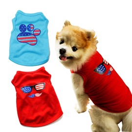 Pack of 2 Happy 4th of July Dog Shirt,Memorial Day Dog Outfit Puppy Shirt Pet Vest Tank Top Cat Tee, Patriotic Dog Clothes for Small Dogs, Cat Apparel (Small, 4th of July+USA)