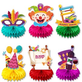 Purim Party Decorations Honeycomb Centerpieces Jewish Carnival Table Centerpieces Sign Table Topper for Purim Party Home Decor - Set of 6 Counts