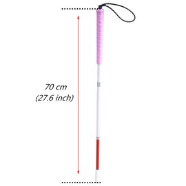 70cm White Cane, Aluminum Folding Cane for The Blind,Folds Down 3 Sections, with 2 Tips (Pink Handle)