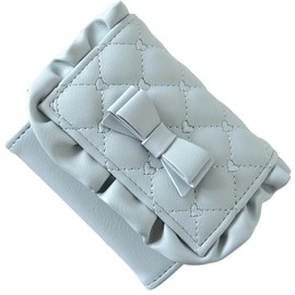 SecretDoor Trifold Wallet, Mini Wallet, Small, Card, Box Coin, Bill Holder, Ribbon, One Color, Heart, Quilting, Allover Pattern, Ruffle, blue