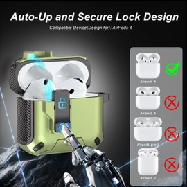 R-fun Compatible with AirPods 4th Generation 2024 Headphone Cases, Fully Drop Proof Auto Eject Protective Cover Design, New Charging Port Dust and Stand Design?Black+Olive Green