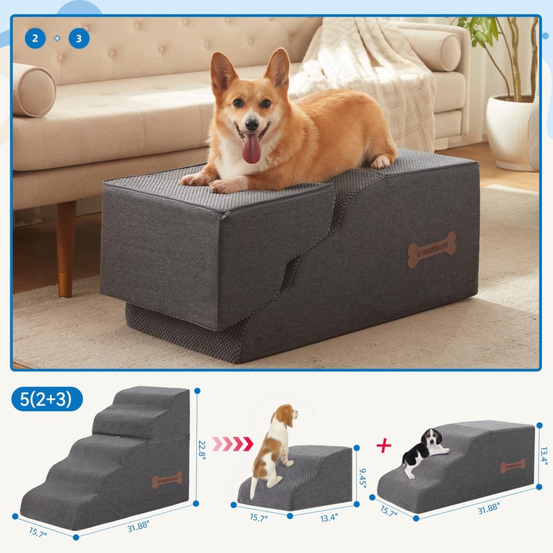 5-Step Spliceable Pet Stairs: Indoor& Outdoor Multi-Use with a Removable