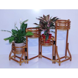 Handmade Natural Rattan Wicker Plant Flower Stand Natural 4 Tier, Cognac