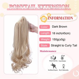 Real Fashion Claw on Clip in Ponytail Extension Long Straight to Curly Pony Tail Hair Extensions For Women 18" Dark Blonde mix Bleach Blonde