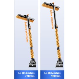 orlkie Extendable Snow Brush with Ice Scraper for Car,Truck,SUV,L31 to 39 inches. 360°Pivoting Head Wide Bristle Brush. Portable Winter Cleaning Tool for Windshield,Detachable and Easy to Store