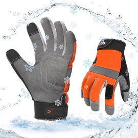 Vgo... Winter Work Gloves Waterproof Touchscreen, Utility Thermal Safety Gloves for Freezer Warehouse Delivery Light&Medium Duty in Cold Weather,1 pair