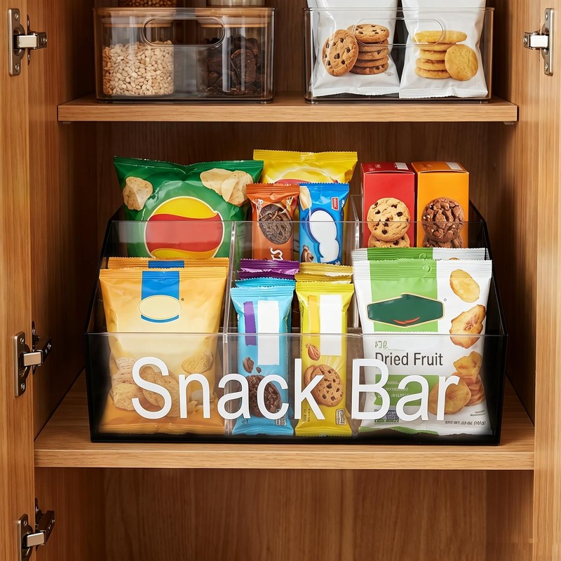Snack Organizer for Countertop, Black & Clear Acrylic Snack Bar
