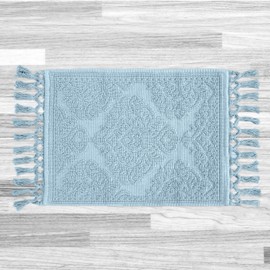 Jean Pierre - Ricardo Bath Mat, Woven Fringe Bathroom Rugs, 100% Cotton, Premium Bathroom Decor - Measures 17" x 31" - Light Blue
