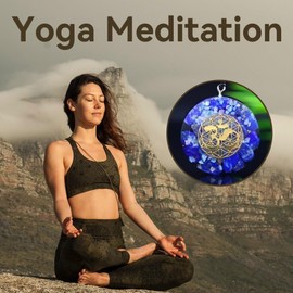 Orgone Metatron Cube OM Necklace,Metatron Cube Merkeba Chakra Crystal Stone for Healing Yoga Meditation,Blue