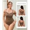 FeelinGirl Sleeveless Soft Cheetah Bodysuit Tummy Control Lace V Neck