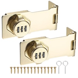 M METERXITY 2-Pack Keyless Combination Lock, 4.3" Zinc Alloy Mechanical Password Twist Knob Hasp Locks Latch, 90/180 Degree Barn Door Lock for Cabinet/Closet/Garage/Drawers/Garden [Gold]