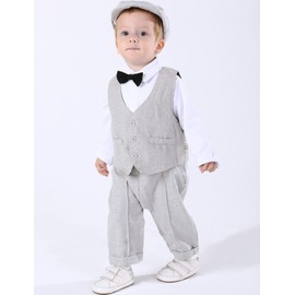 mintgreen Baby Boy Formal Straps Suit with Hat, Light Grey, lightgrey