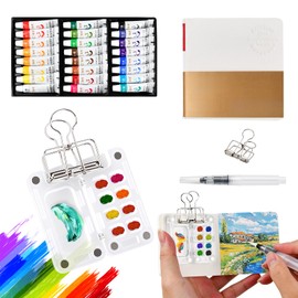 Portable Watercolour Palette, Mini Watercolour Box, Watercolour Paint Set, Wooden Sketchbook Palette, Watercolour Painting Box, Magnetic Palette with Clip, Mini Wooden Palette, Foldable (8 Grids, 24