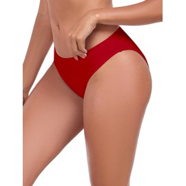 Ocean Blues Women's Red Low Waisted Bikini Bottom Full Coverage Swim Bottom Size Small