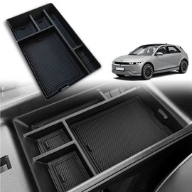 BestEvMod for Ioniq5 Armrest Storage Box Center Console Organizer Tray Interior Accessories with Rubber Black Trim Compatible with Hyundai Ioniq 5 2022-2026 Accessories(V1)