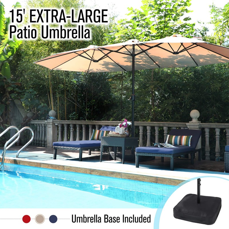 PHI VILLA 15ft Large Patio Umbrella with Base, Double-sided Outdoor