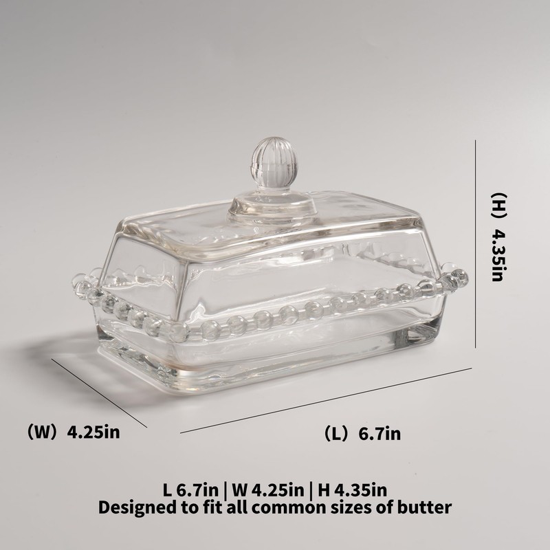 Glass Butter Dish with Lid for Countertop, Clear Crystal Glass