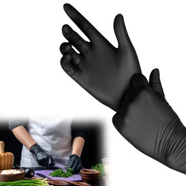 UPIQNG Disposable Black Rubber Gloves Food Grade Cooking Disposable Nitrile for Auto Repair,Hair Dye,Cleaning,100 Counts (Medium)