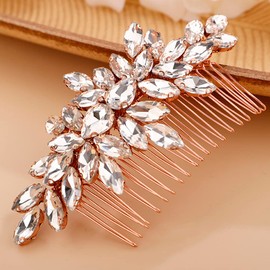 BERYUAN Crystals Hair Comb for Bride for Women for Girls Cute Teardrop Hair Comb Slide Multi-Color Rose Gold