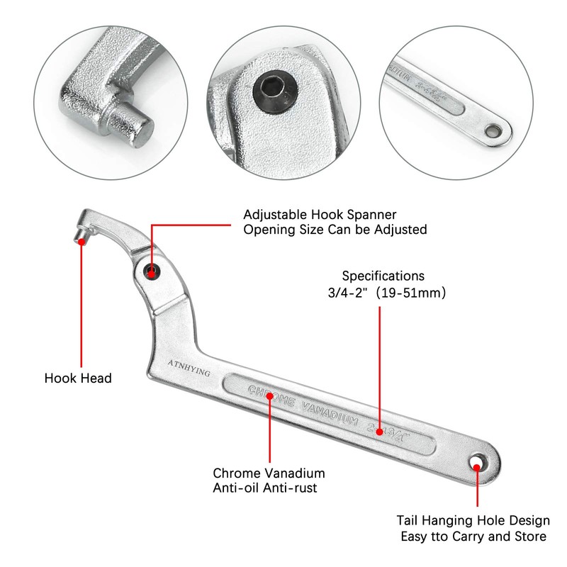 ATNHYING 4 pcs Spanner Wrench Set, Adjustable C Pin Spanner