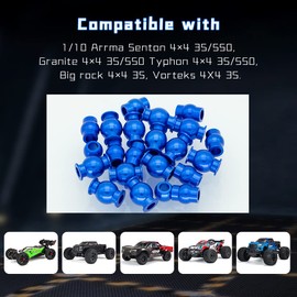 GLOBACT for 1/10 Arrma Senton Pivot Ball/Granite/Big Rock/Vorteks/Typhon/Aluminum Tie Rods Turnbuckles Pivot Ball Shock Pivot Ball Steering Pivot Ball Upgrade Parts Replace Arrma AR330515 (22Pcs Blue)