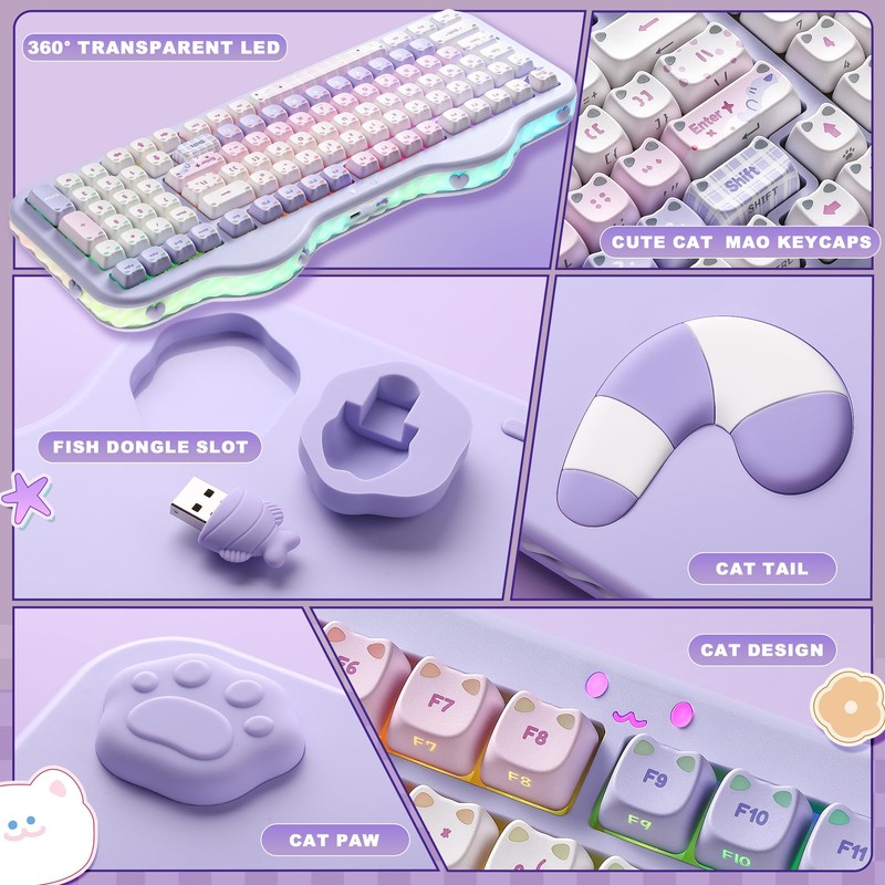 YUNZII C98 Cute Wireless Mechanical Keyboard(Purple Mao, Candy Switch)