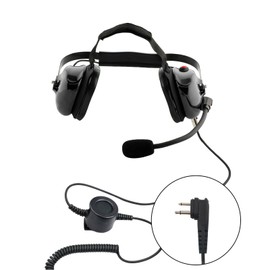 Noise Cancelling Two-Way Radio Over Ear Raceway Black Headset for Motorola CT150, CT250, CT450, CT450LS Includes 5 pin PTT Coil Cable