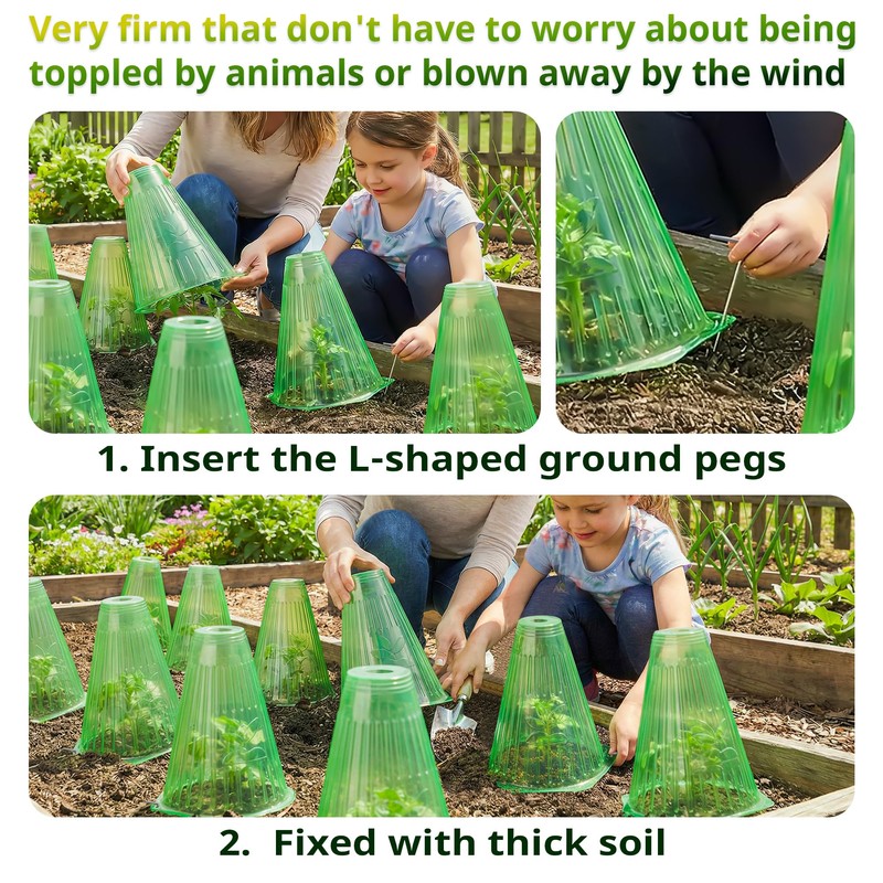 UCandy 30 Pack Garden Cloches for Plants with 60 Stakes,