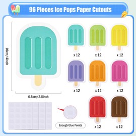 MixTeach 96 Pieces Ice Cream Cutouts Ice Pops Paper Cutouts Summer Bulletin Board Decorations Assorted Color Popsicle Shape Die Cuts for Classroom Back to School DIY Craft Projects