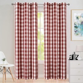 Amzdecor - Cortinas traslúcidas con ojales a cuadros de 84 pulgadas de longitud, filtrado de luz, cortinas traslúcidas con textura a cuadros para sala de estar, recámara, 2 paneles (40 x 54 pulgadas, rojo y blanco)