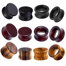 TIANCI FBYJS 12pcs Wood Ear Tunnels Wooden Gauges Vintage Black Brown Natural Organic Flesh Tunnel Plugs Piercing Stretcher Earrings 8mm 0g