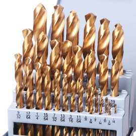 VALYRIANTOOL 29PCS Titanium Drill Bit Set HSS Jobber Length Twist Drill Bits, Premium 4341 High Speed Steel Drill for Drilling on Mild Steel, Copper, Aluminum 1/16"-1/2" Inch (1/16"-1/2"(29PCS))