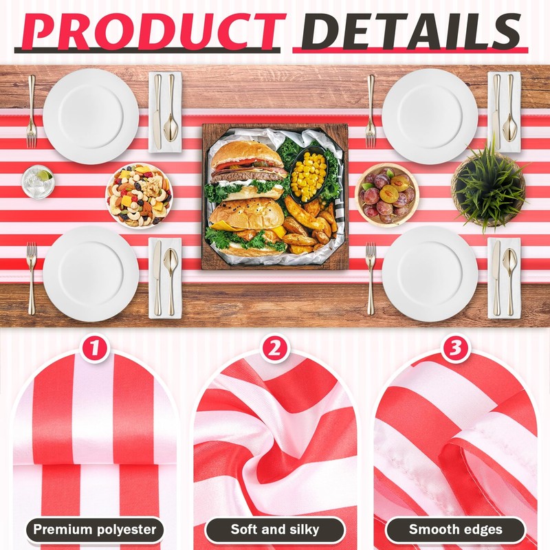 Souhgaue 6 Pieces Striped Table Runner Wedding Polyester Table Decor