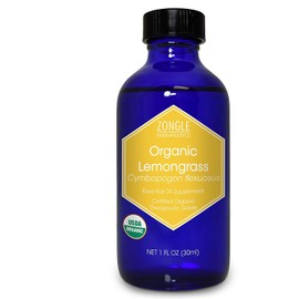 Zongle USDA Certified Organic Lemongrass Essential Oil, Safe to Ingest, Cymbopogon Flexuosus, 1 OZ