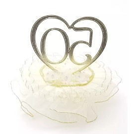 party favors plus 50th Anniversary Gold ornament with ivory ribbons and rhinestones in heart