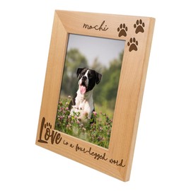 Love is a Four-Legged Word-Wood Engraved Pet Picture Frame with Glass,Dog Picture Frame,Cat Picture Frame,Dog Mom,Cat Dad,Paw Print,Pet Memorial Picture Frame,Pet Lover Gift (4x6 Portrait Custom)