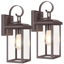 BesLowe 2-Pack Outdoor Wall Light Fixtures, 15" Exterior Lighting Fixtures Wall Mount, Waterproof Porch Lights Outdoor Wall Sconces Lanterns, Modern Outside Lights for House Front Door Garage, Brown