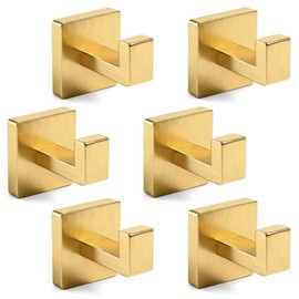 Yuanan 6 PCS Brushed Gold Towel Hook, 2 Inch Square Gold Bathroom Hooks