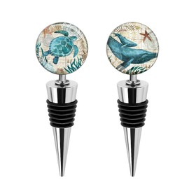LIZIMANDU Wine Bottle Stoppers,Stainless Steel Wine Stoppers For Gifts, Bar, Holiday Party, Wedding(2-Turtles Whales)